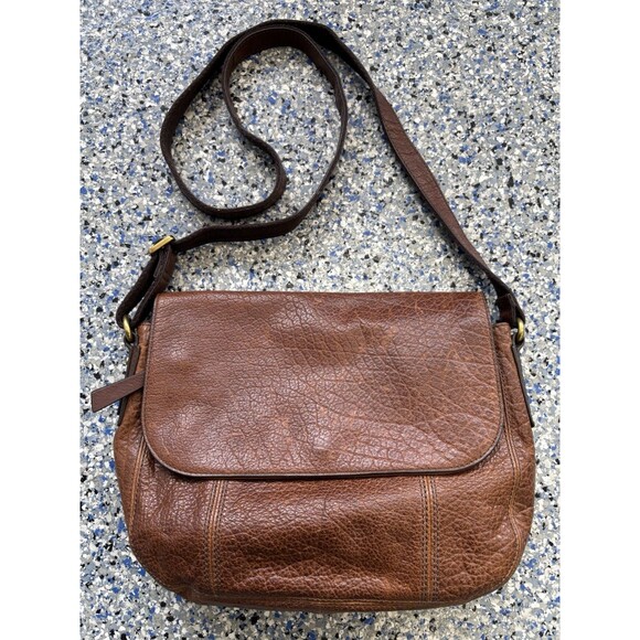 Fossil Handbags - Fossil Brown Leather Crossbody Purse with Button Closure Gold Hardware